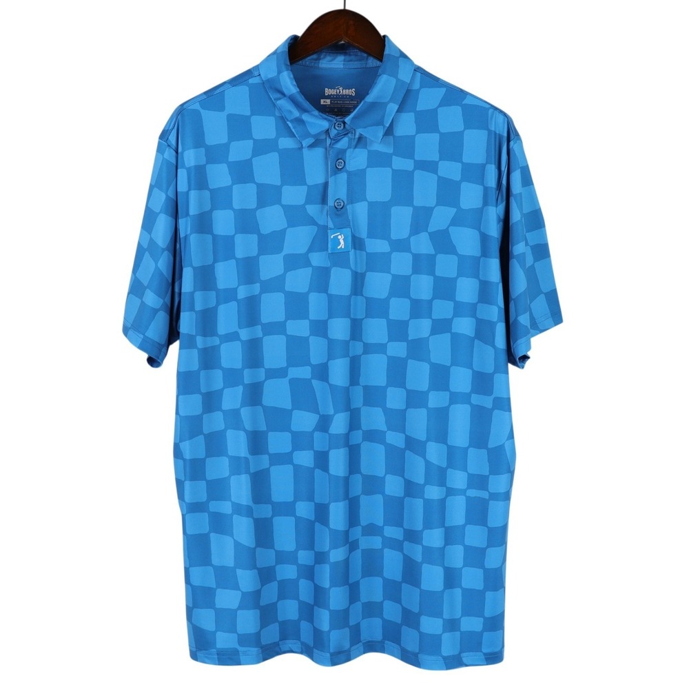Bogey Bros Polo Shirt Mens XL Blue Geometric Print Golf Performance Stretch
